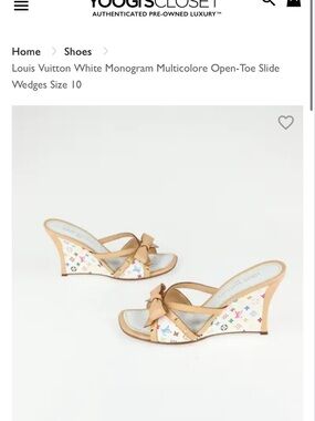 ISO!!!! Louis Vuitton White Multicolor Monogram Bow Wedge Sandals size 35.5-37